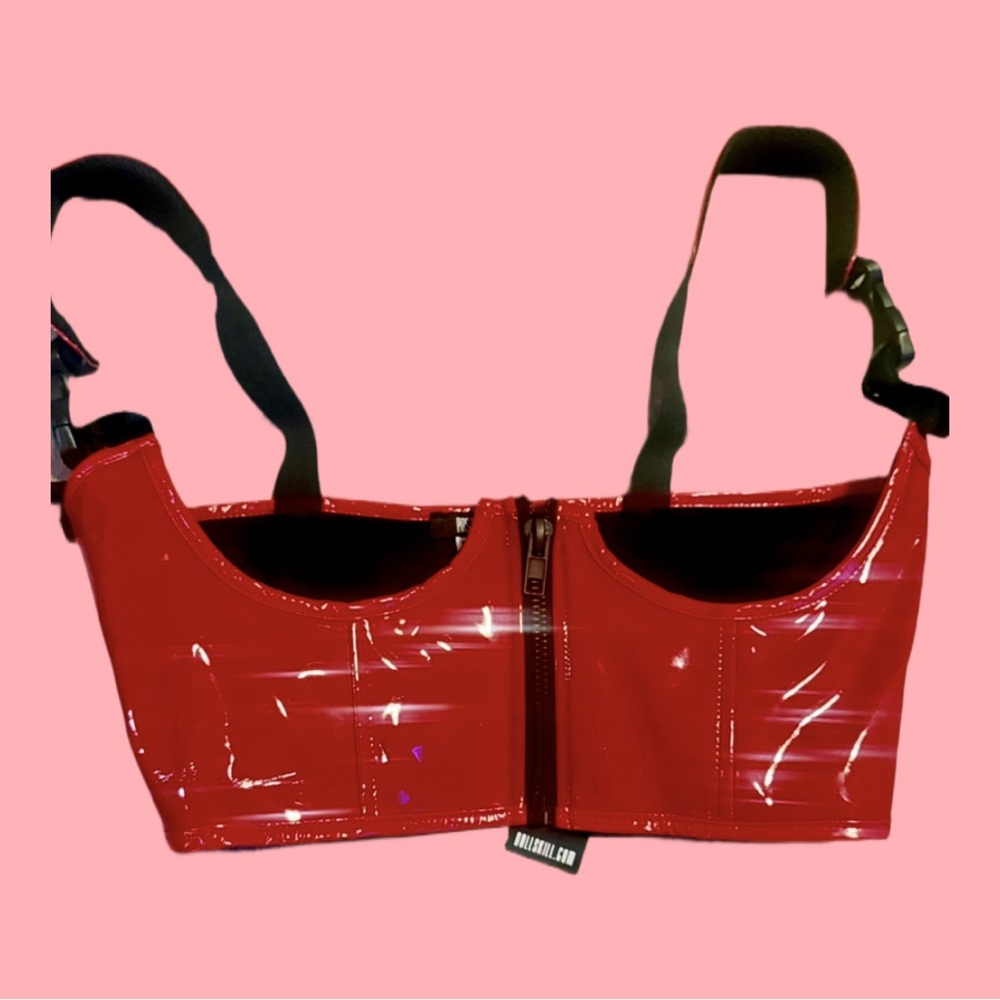 Red Crop Top, Rave outfit, music festival, toxic, buckle, zipper